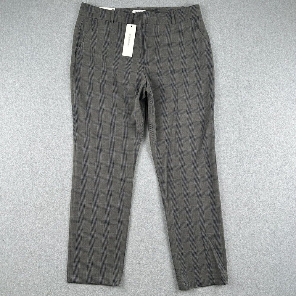 Calvin Klein Pants Womens 14 Gray Modern Essential Pant Glen Plaid Slim Leg NWT‎